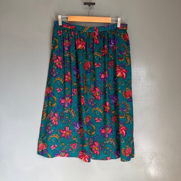 Alfred Dunner Dresses & Skirts - Vintage ALFRED DUNNER Women's 16 Green/Blue Floral Full Midi Retro Skirt 90's